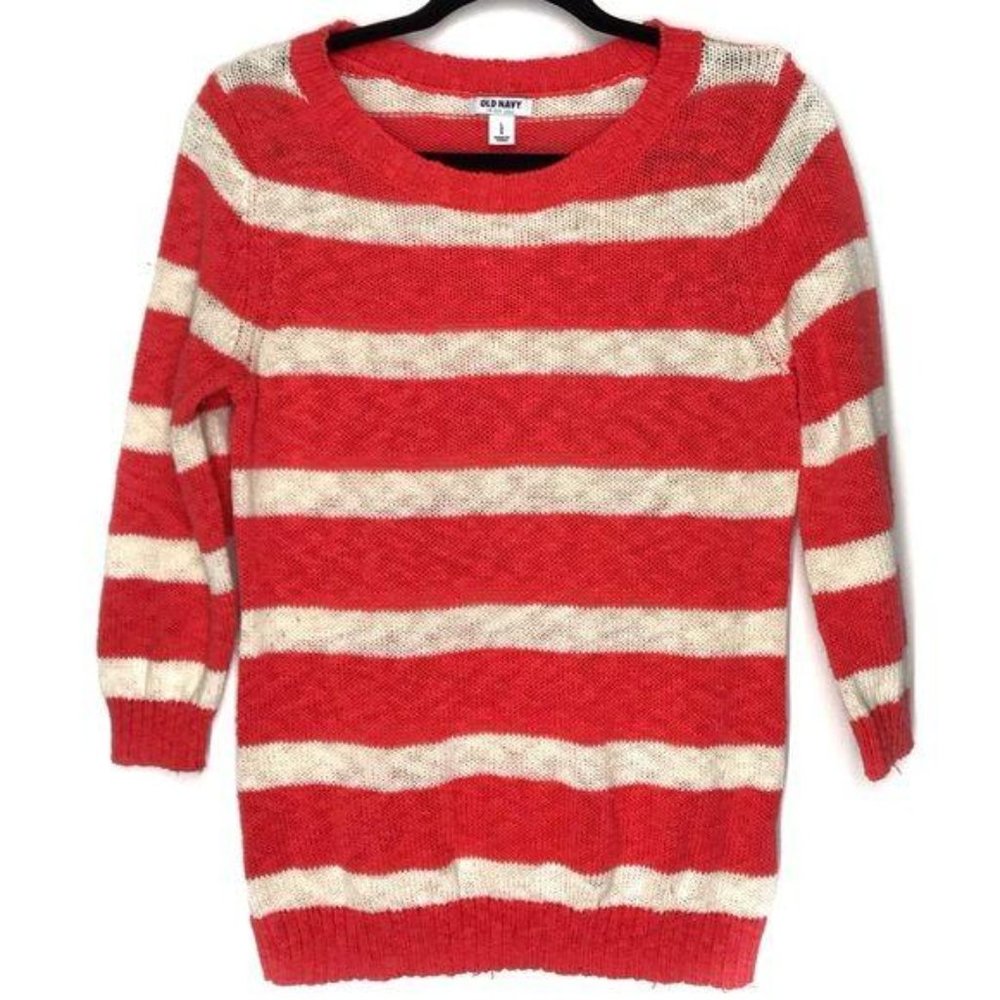 Old Navy Striped Sweater Crew Neck 3/4 Sleeve LG